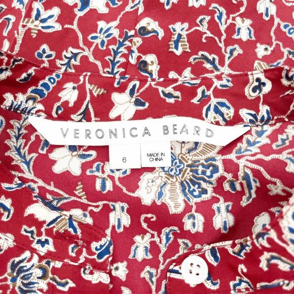 Very cute Veronica Beard Drela  Sz 6 silk blouse cranberry red and blue. - Picture 5 of 7